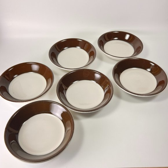 Vtg Jackson Custom China Saucers Brown White Union Made Restaurant Ware Lot of 6 - Picture 6 of 9